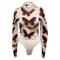 Vintage White & Multicolor Alaia Fall/Winter 1991 Butterfly Bodysuit