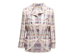 Vintage White & Multicolor Chanel Wool-Blend Striped Blazer Size US M