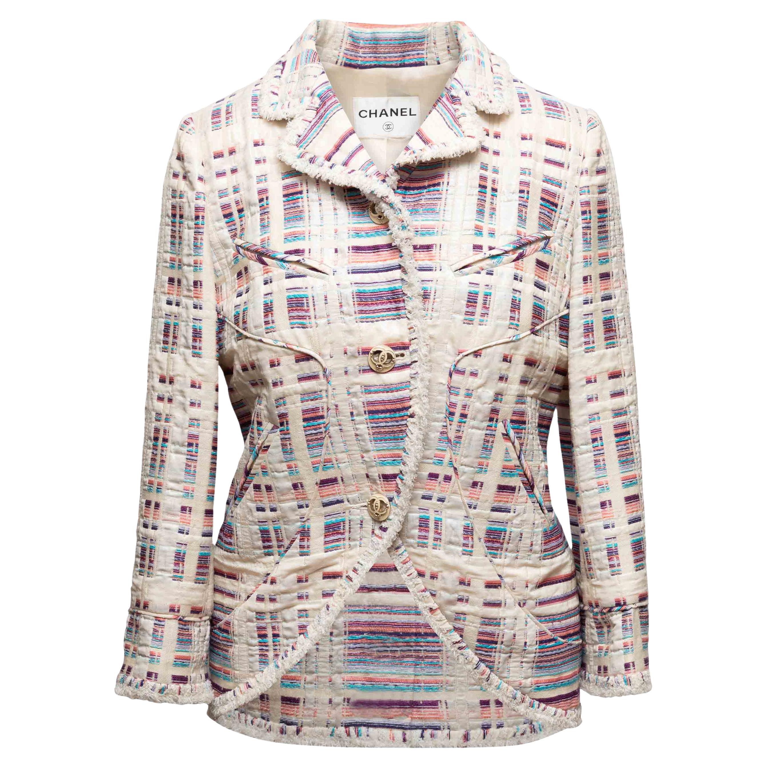 Vintage Weiß
Multicolor Chanel Wool-Blend Striped Blazer Größe US M
