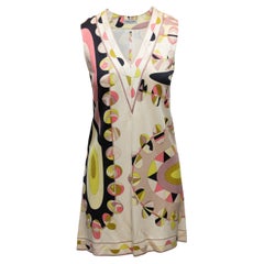 Weißes & mehrfarbiges Vintage-Minikleid mit geometrischem Druck in Weiß, Größe IT 44