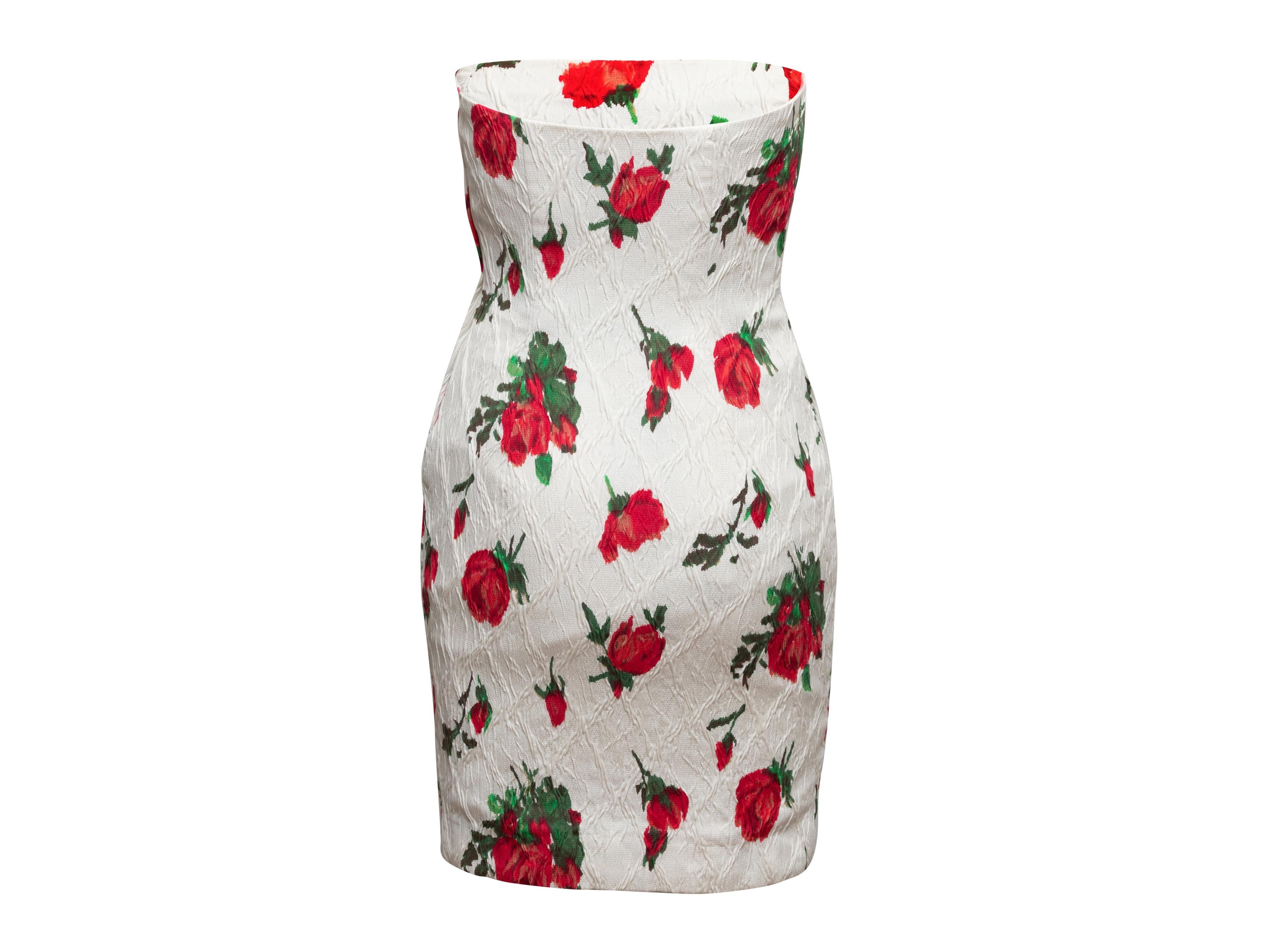 Vintage White & Multicolor Victor Costa Strapless Floral Print Dress Size US S In Good Condition In New York, NY