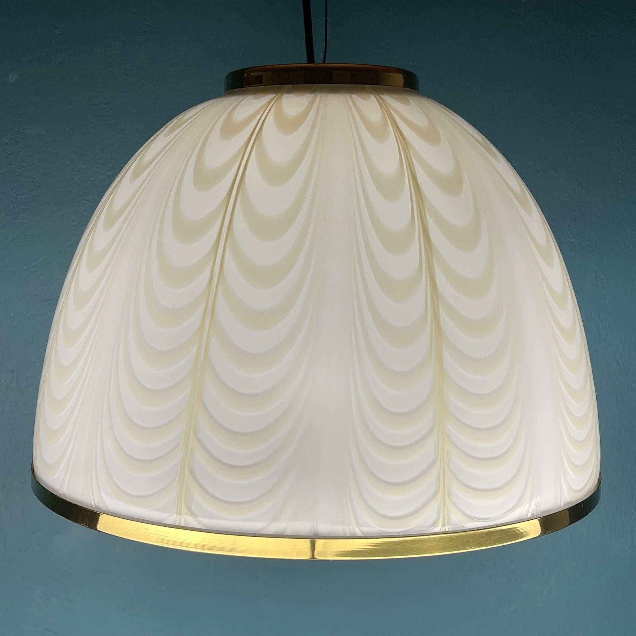 Vintage White Murano Glass Pendant Lamp by F.Fabbian Italy 70s For Sale 8