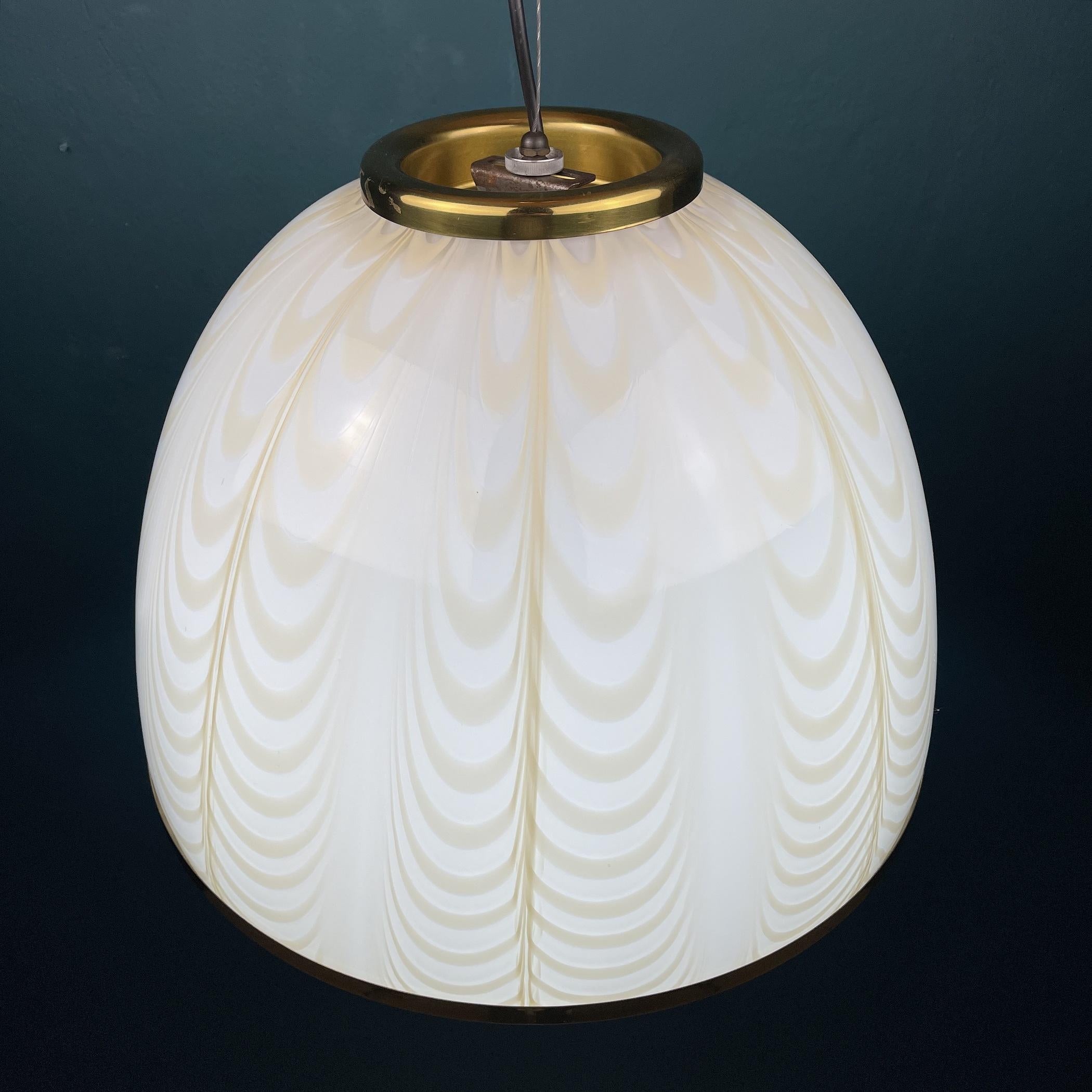 Mid-Century Modern Vintage White Murano Glass Pendant Lamp by F.Fabbian Italy 70s For Sale