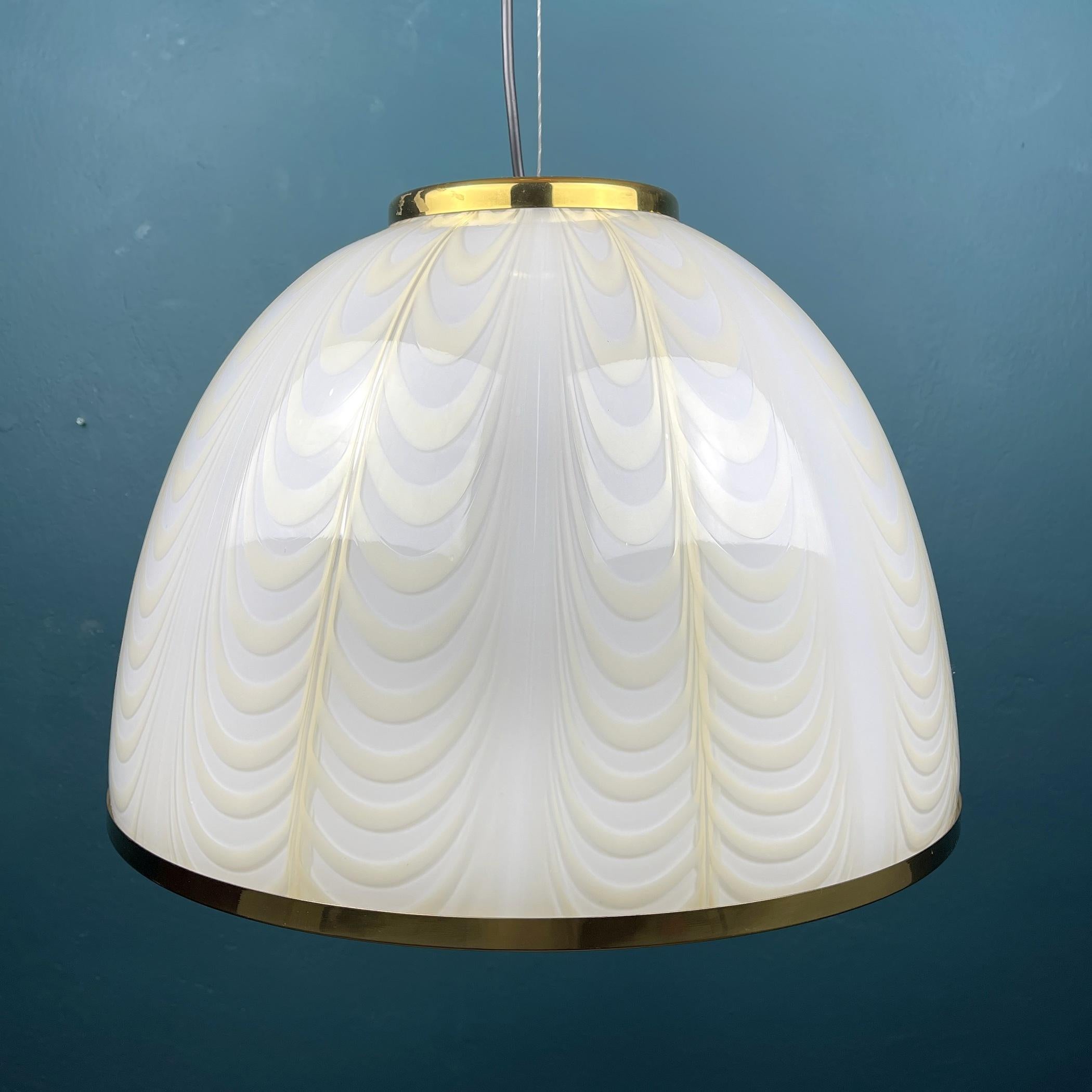 Vintage White Murano Glass Pendant Lamp by F.Fabbian Italy 70s For Sale 1