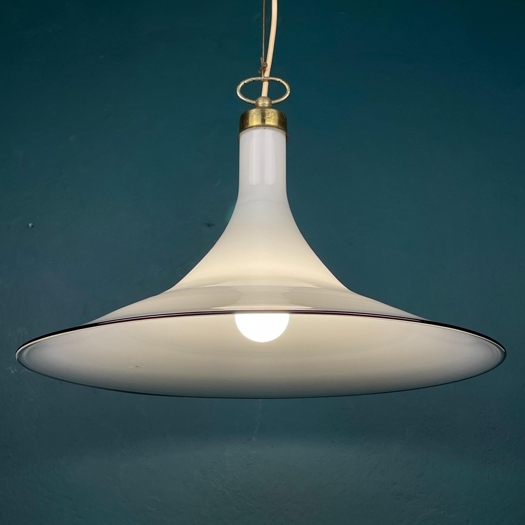 Italian Vintage White Murano Glass Pendant Lamp Italy 1970s For Sale