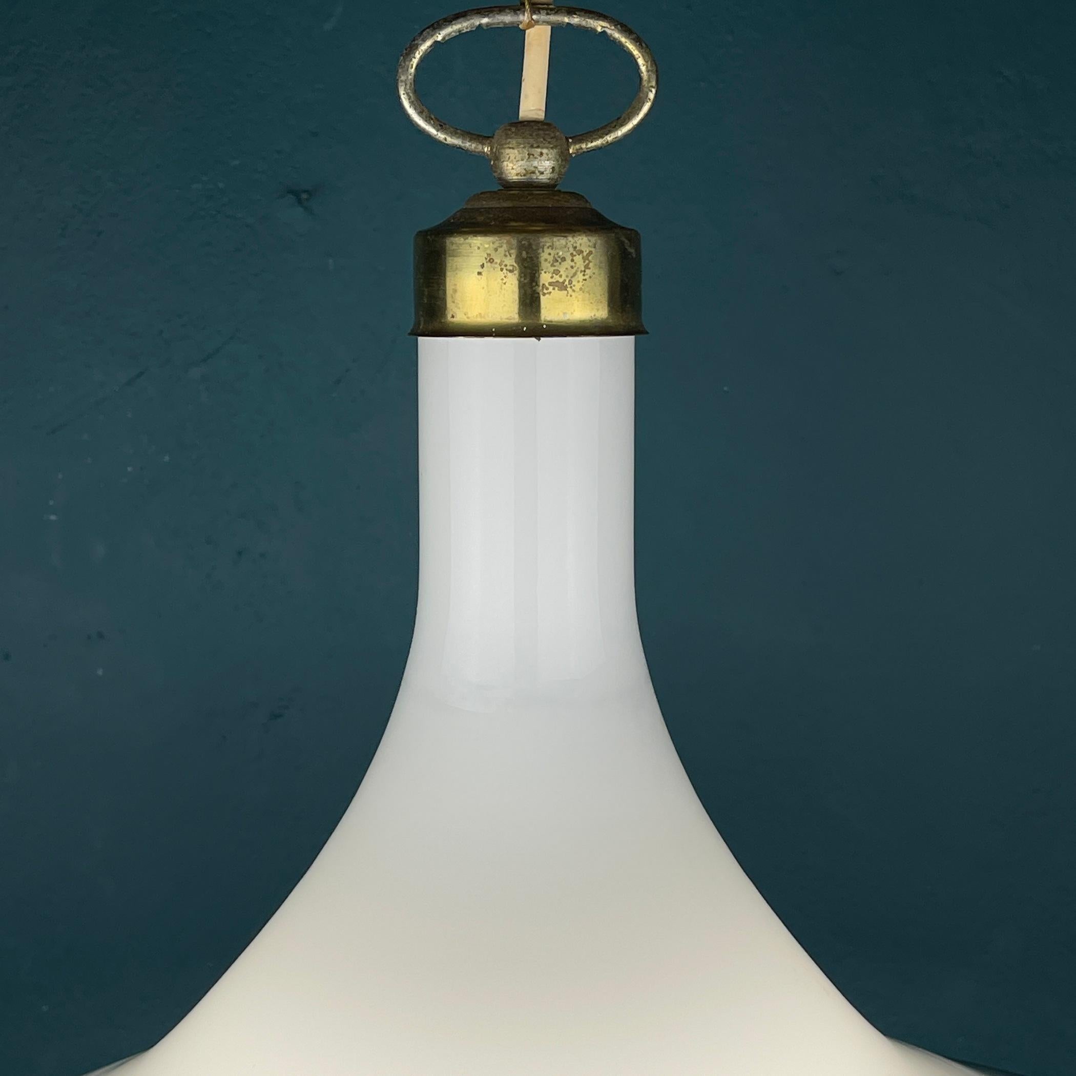Vintage White Murano Glass Pendant Lamp Italy 1970s For Sale 1