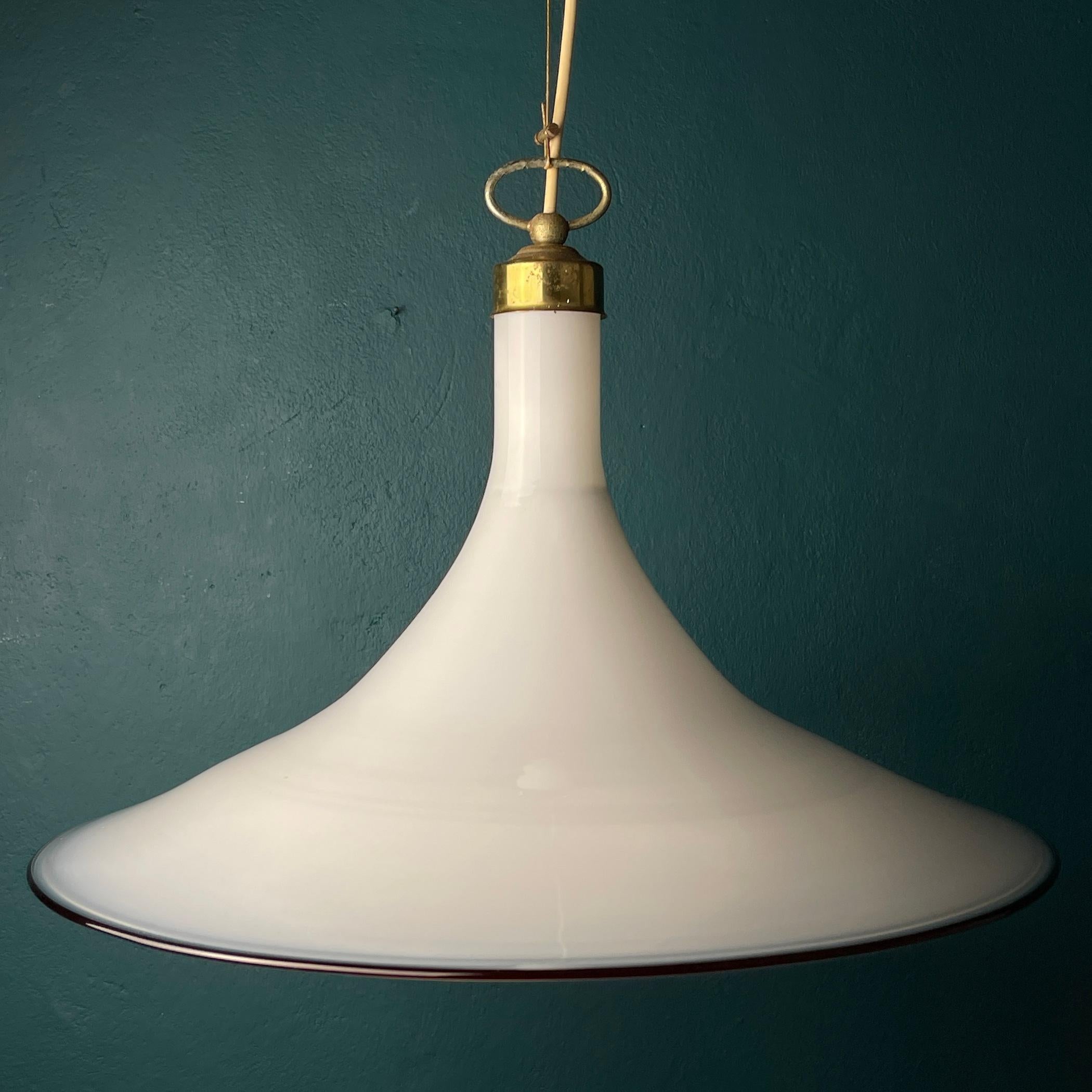Vintage White Murano Glass Pendant Lamp Italy 1970s For Sale 2