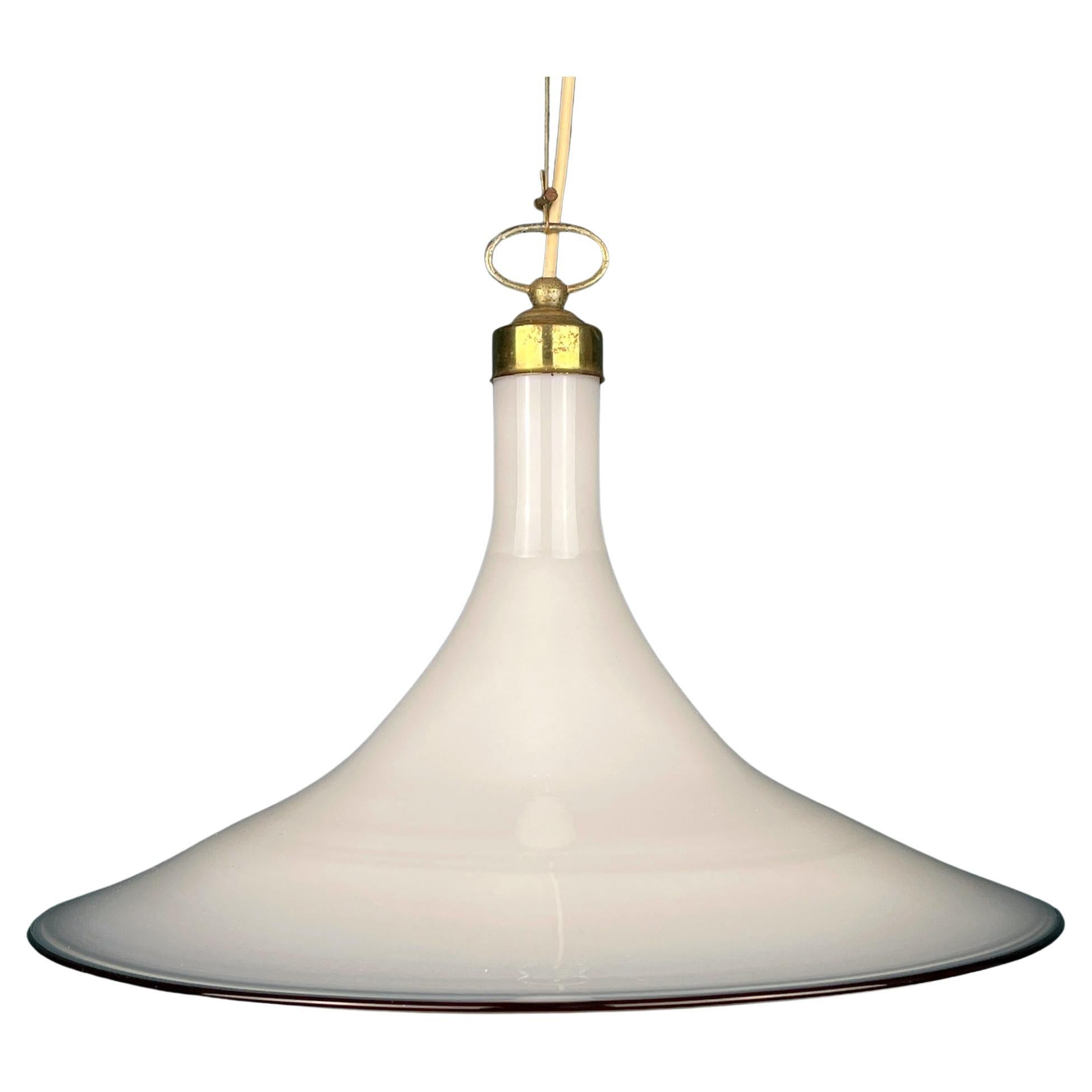 Vintage White Murano Glass Pendant Lamp Italy 1970s