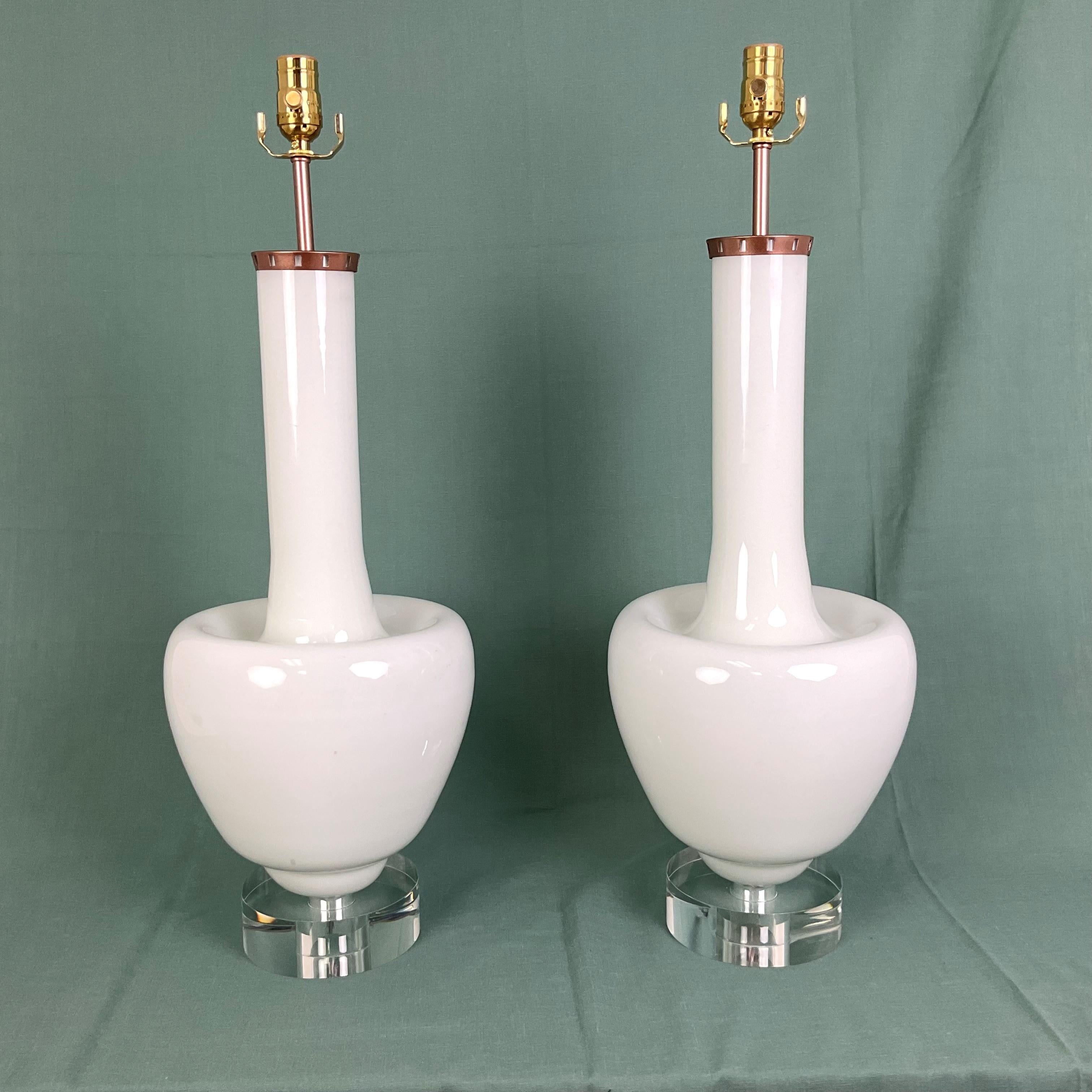 Very special, rare Murano Cased Glass lamp pair with 2