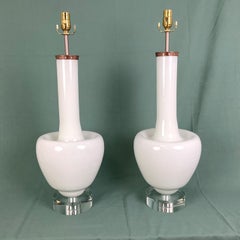 Vintage White Murano Glass Table Lamps