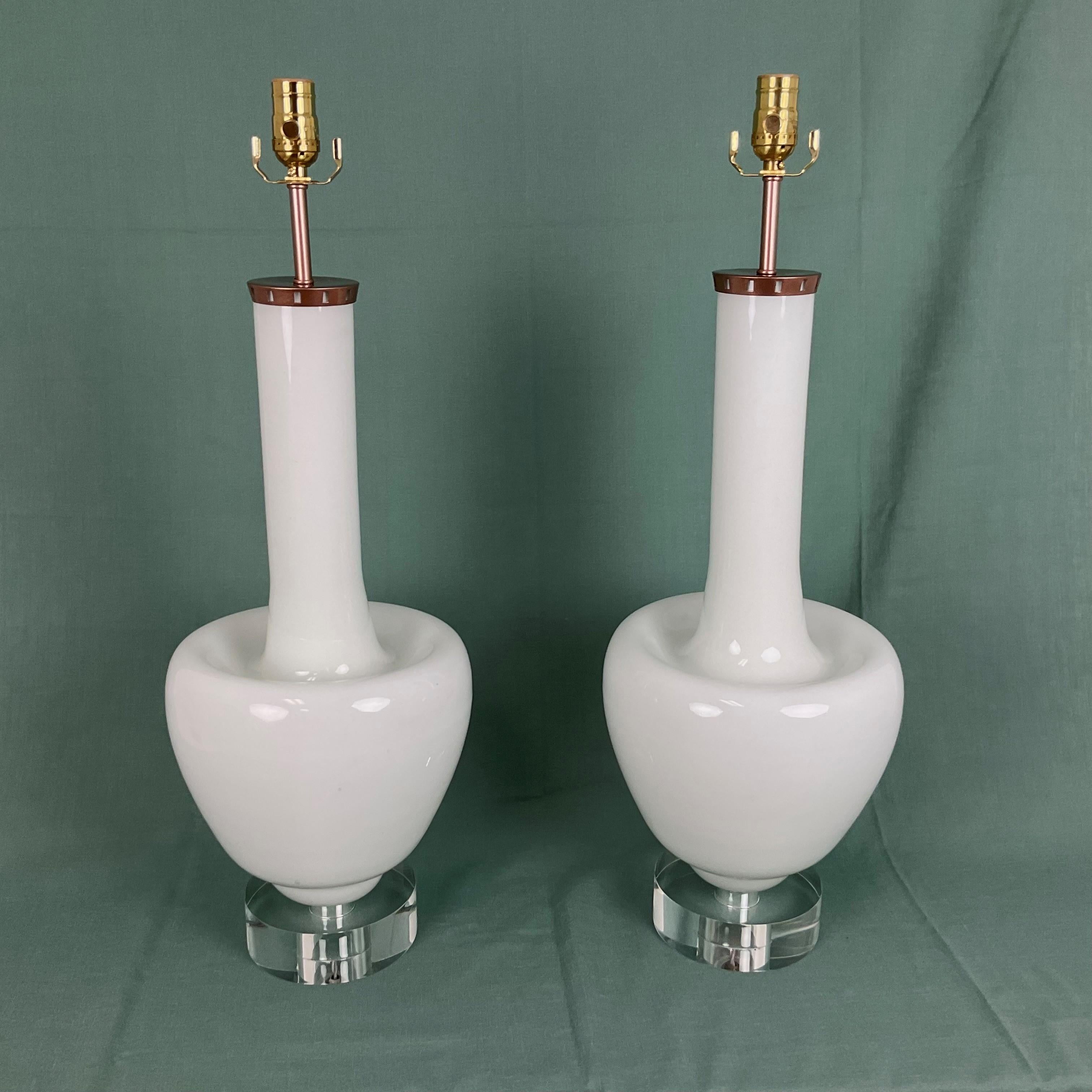 Vintage White Murano Glass Table Lamps For Sale 3