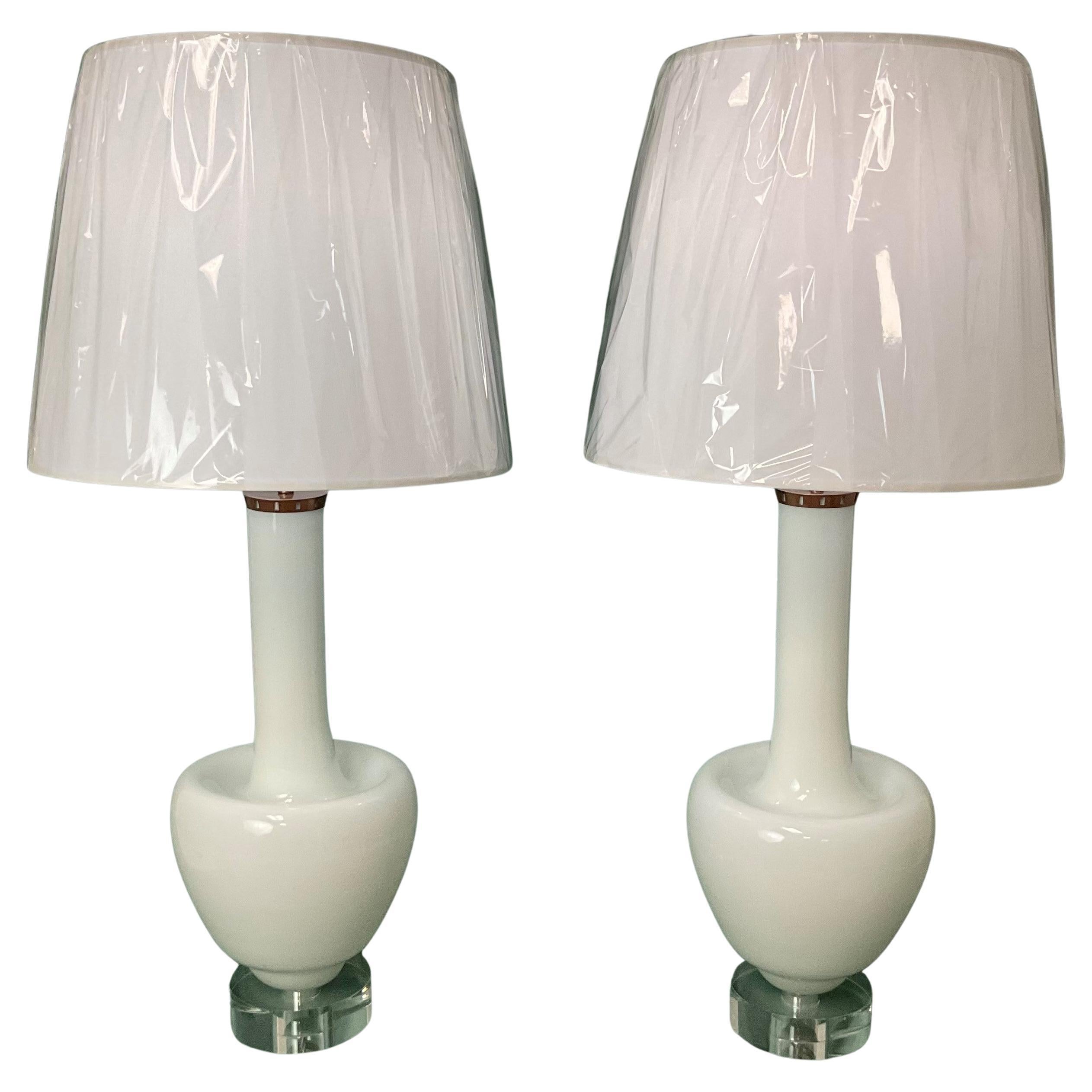 Vintage White Murano Glass Table Lamps For Sale