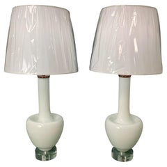 Vintage White Murano Glass Table Lamps