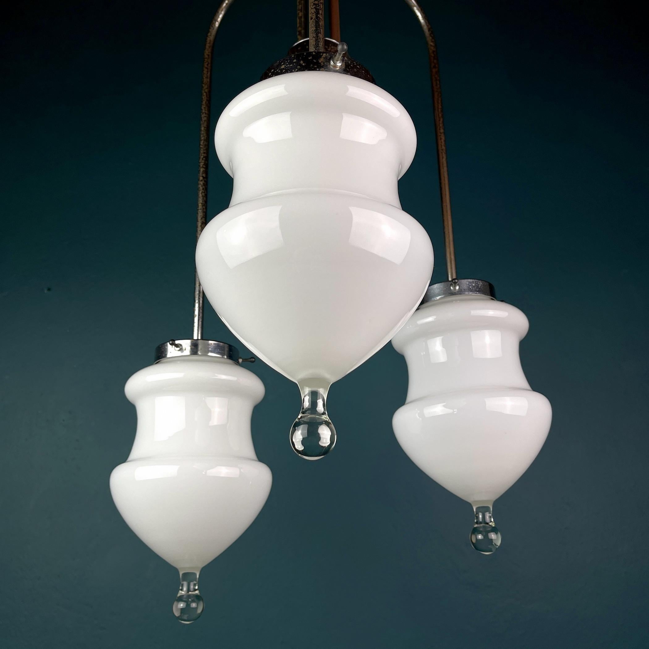 Mid-Century Modern Vintage White Murano Pendant Lamp Italy 1960s For Sale