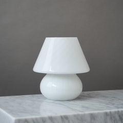 Vintage White Murano Swirl Mushroom Glass Table Lamp, Italy, 1970s