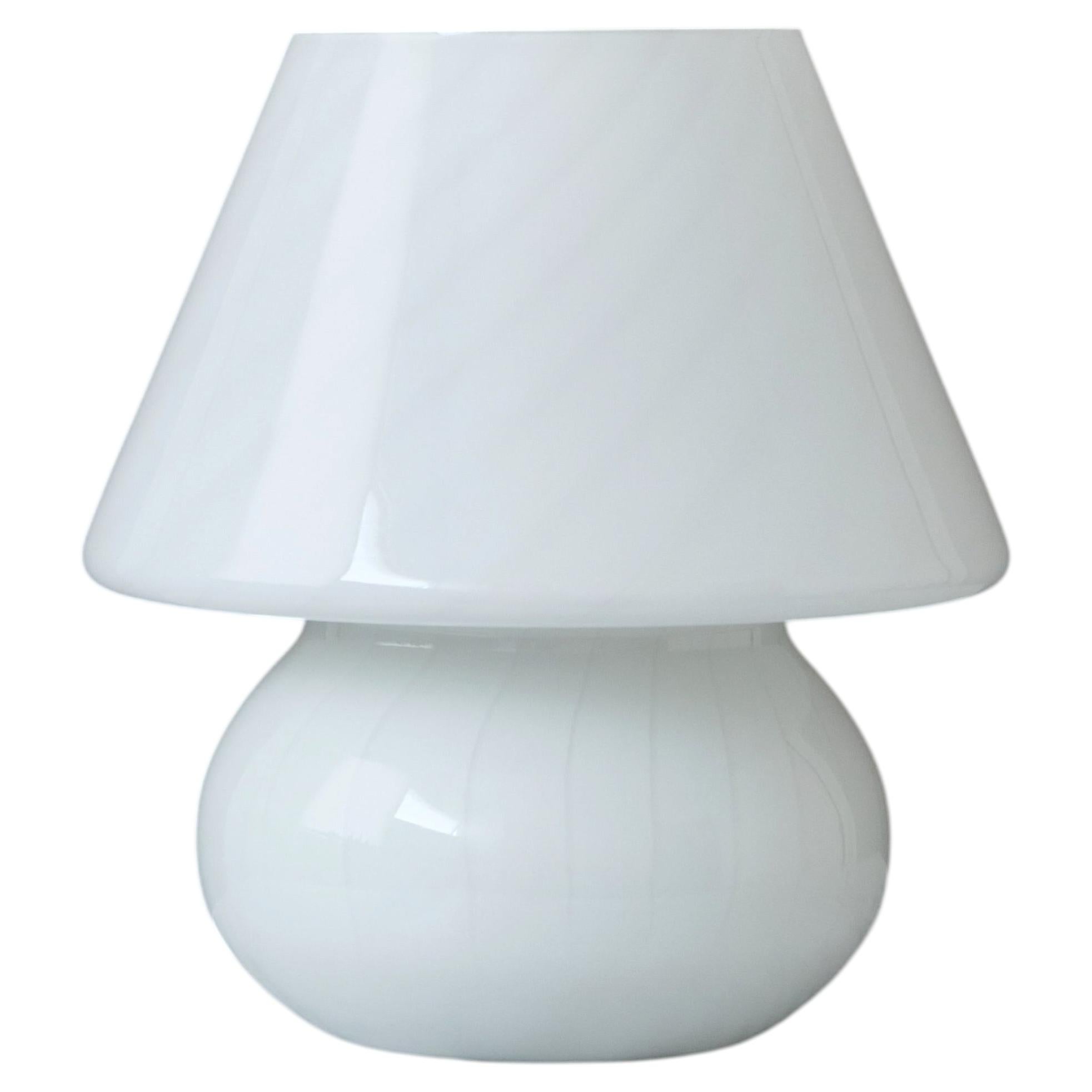 Vintage White Murano Swirl Mushroom Glass Table Lamp, Italy, 1970s