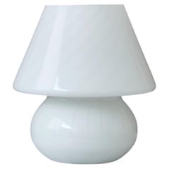 Vintage White Murano Swirl Mushroom Glass Table Lamp, Italy, 1970s