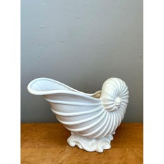 Vintage White Nautilus Form Ceramic Vase