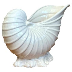 Vintage White Nautilus Form Ceramic Vase