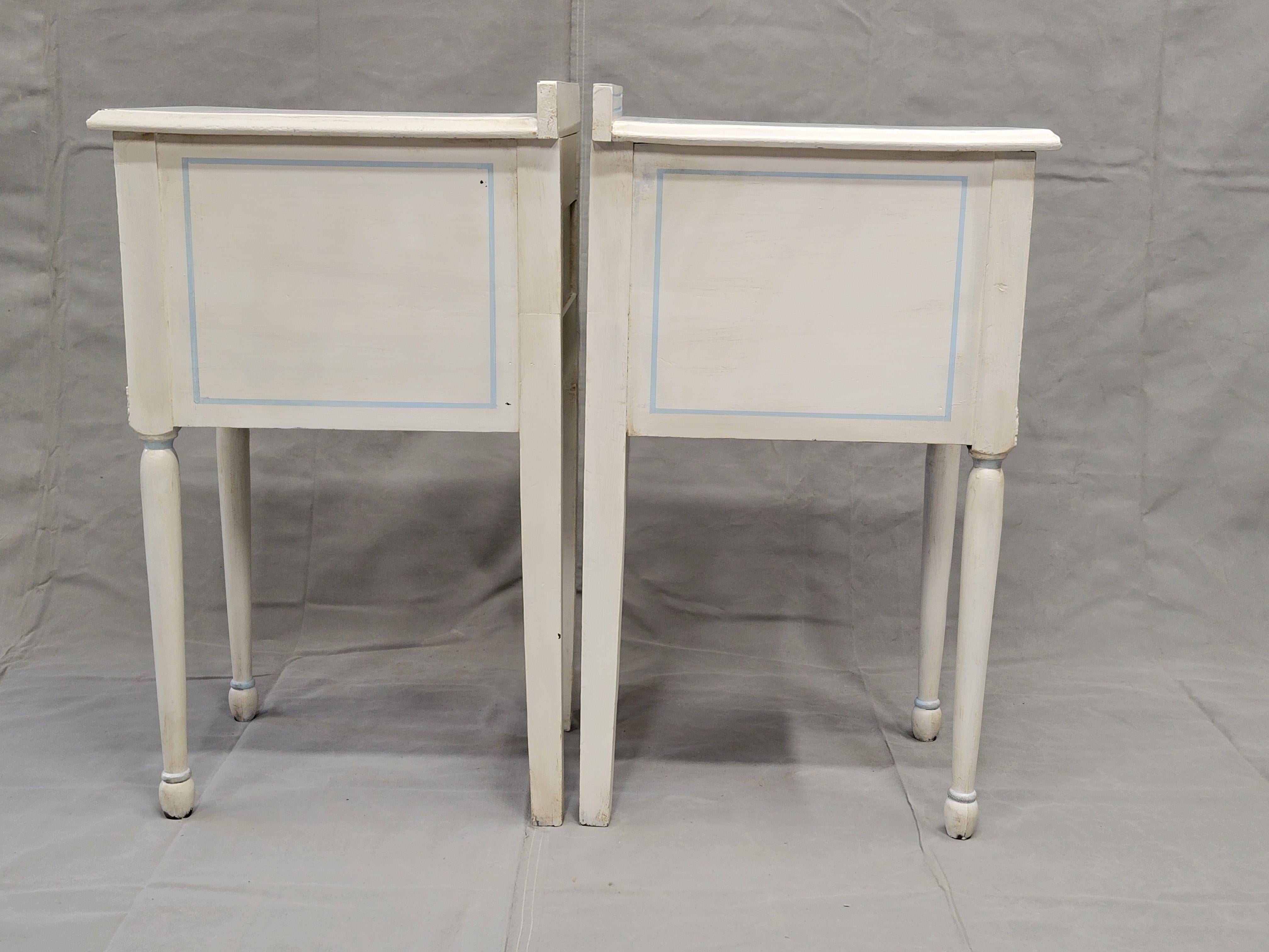 Vintage White Nightstands With Blue Striping - a Pair 4