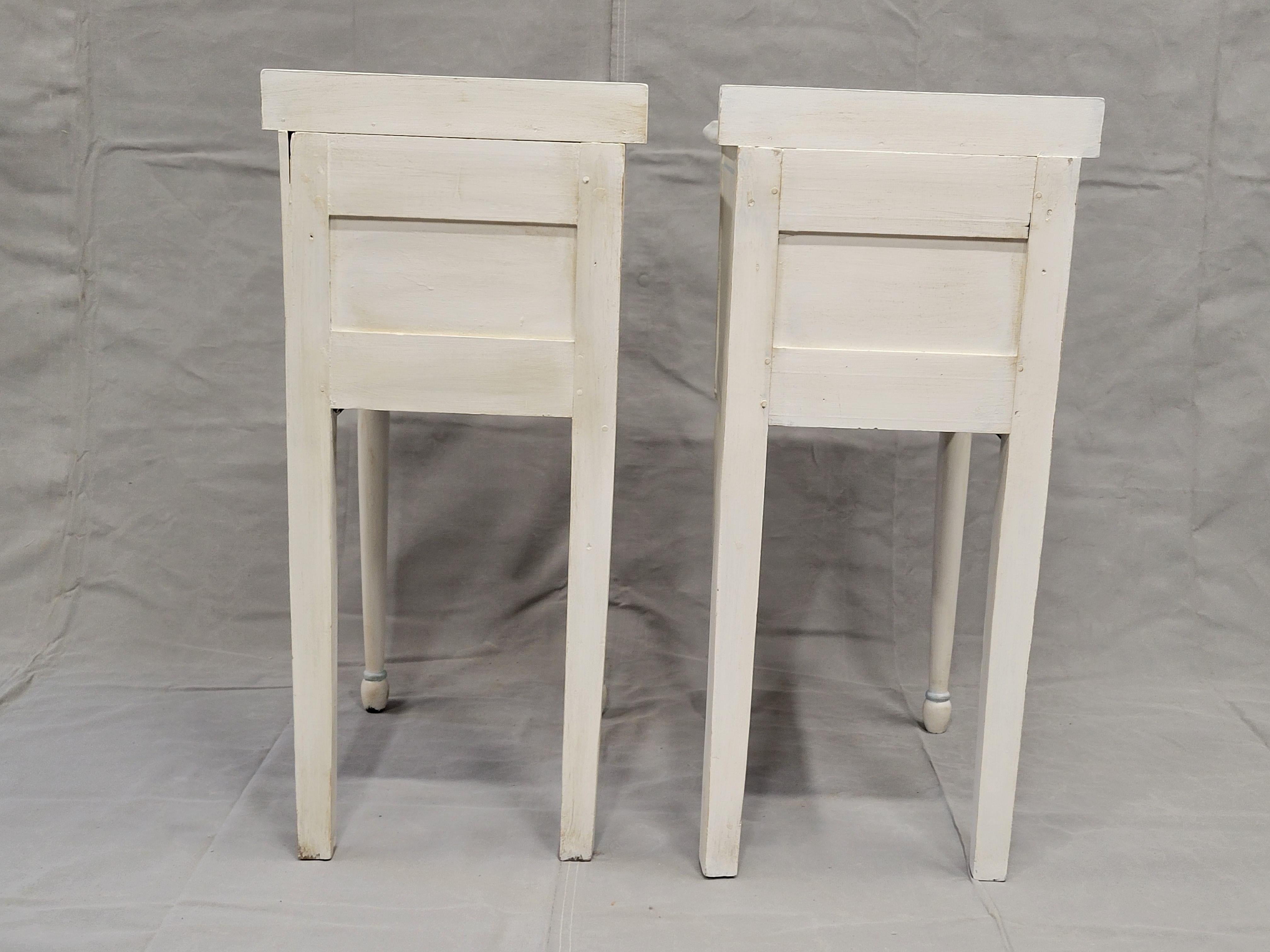 Vintage White Nightstands With Blue Striping - a Pair 5