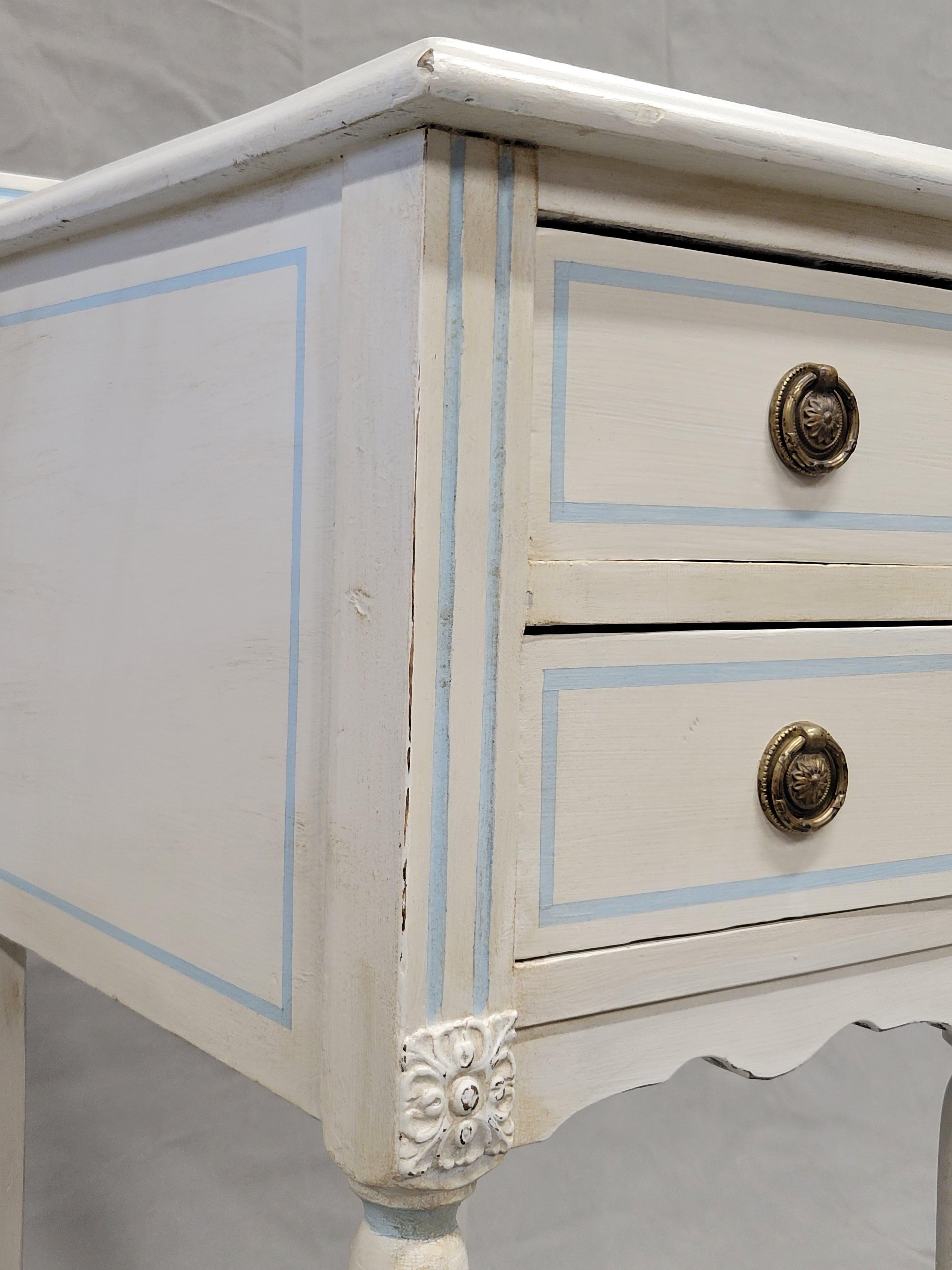 20th Century Vintage White Nightstands With Blue Striping - a Pair