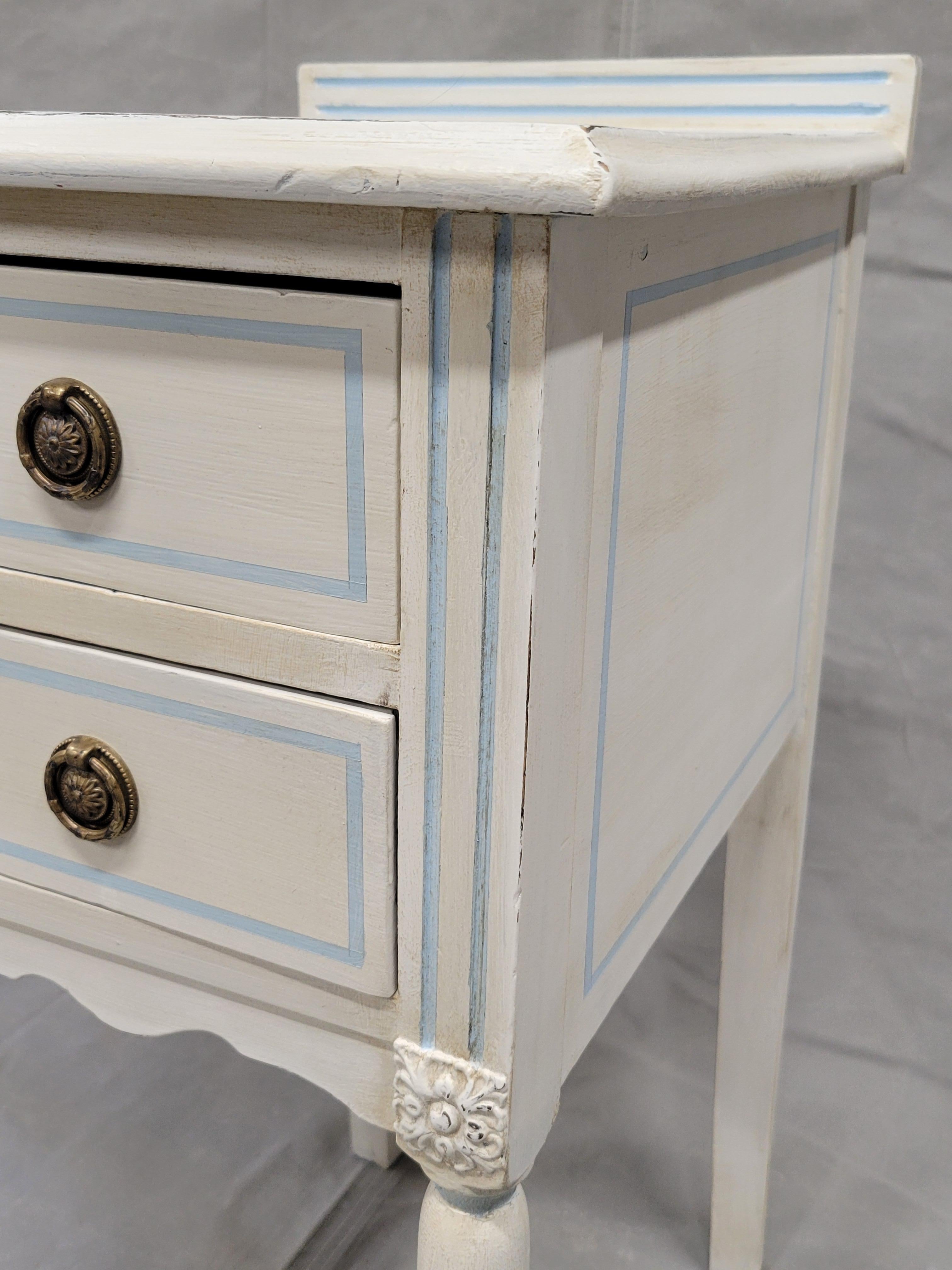 Vintage White Nightstands With Blue Striping - a Pair 2