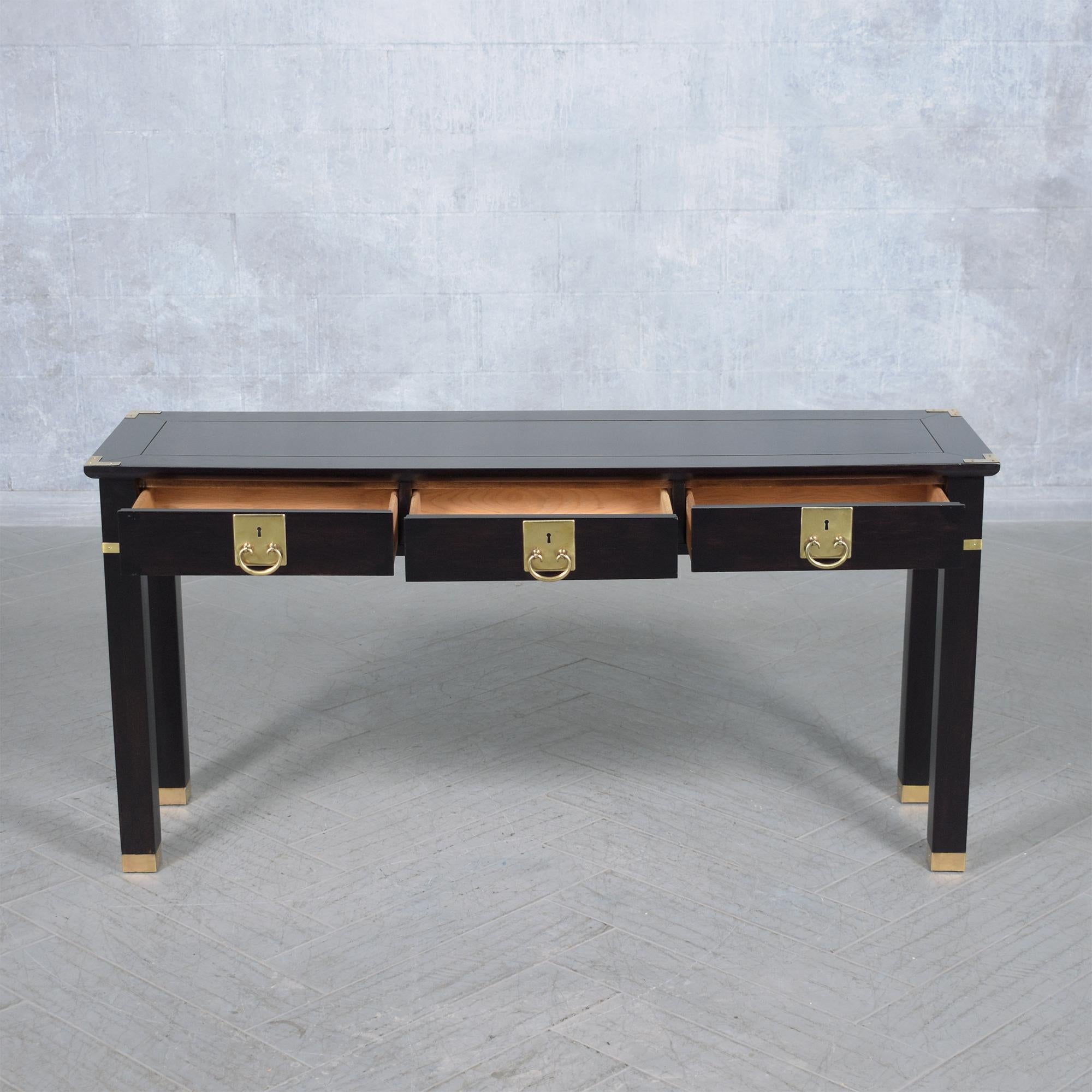 Campaign Vintage White Oak Console Table: Timeless Elegance & Craftsmanship For Sale