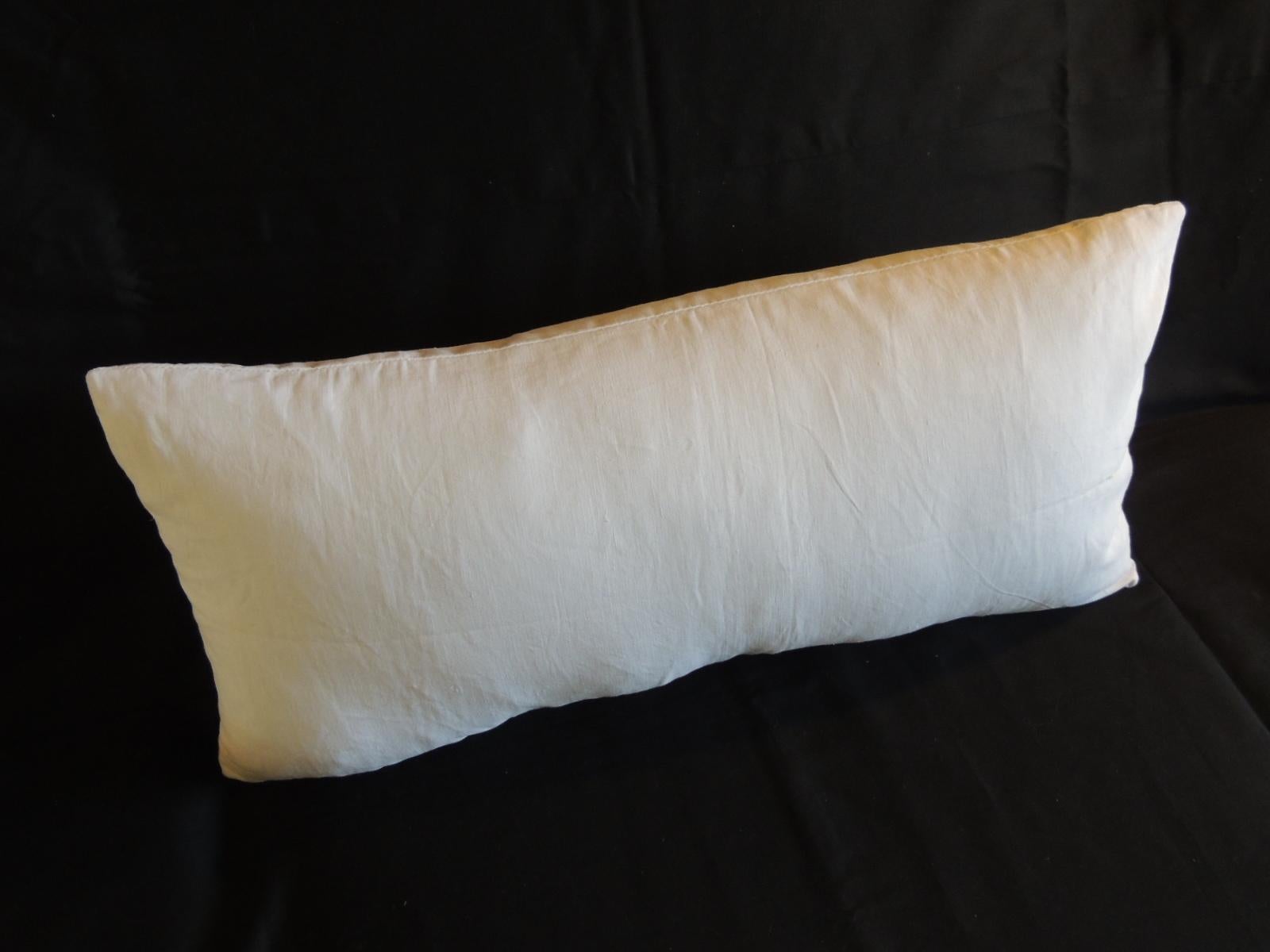 Hand-Crafted Vintage White on White Eyelet Lace Linen Bolster Decorative Pillow