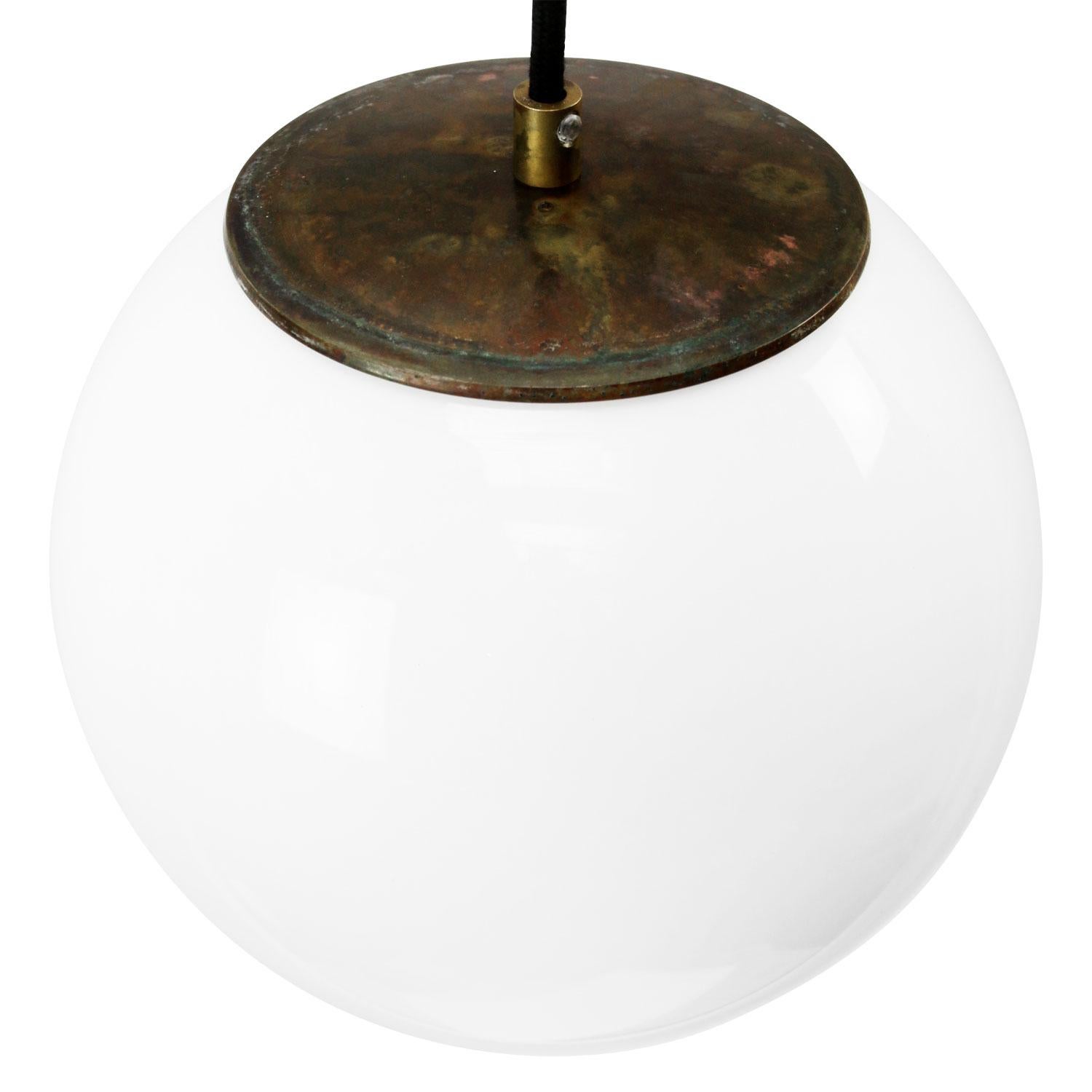 Opaline glass pendant
2 meter black cotton flex
brass top.

Weight: 2.00 kg / 4.4 lb

Priced per individual item. All lamps have been made suitable by international standards for incandescent light bulbs, energy-efficient and LED bulbs.