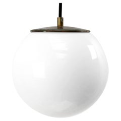 Retro White Opaline Glass Brass Top Pendant Lights