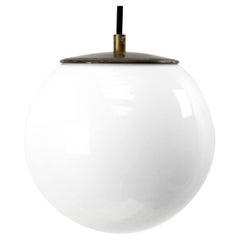 Vintage White Opaline Glass Brass Top Pendant Lights