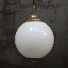 Vintage White Opaline Glass Double Brass Pendant Light