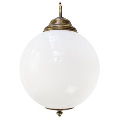 Vintage White Opaline Glass Double Brass Pendant Lights