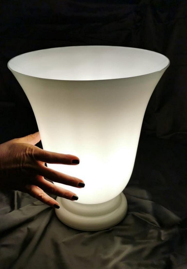 French Vintage White Opaline Glass Lamp, France, 1950