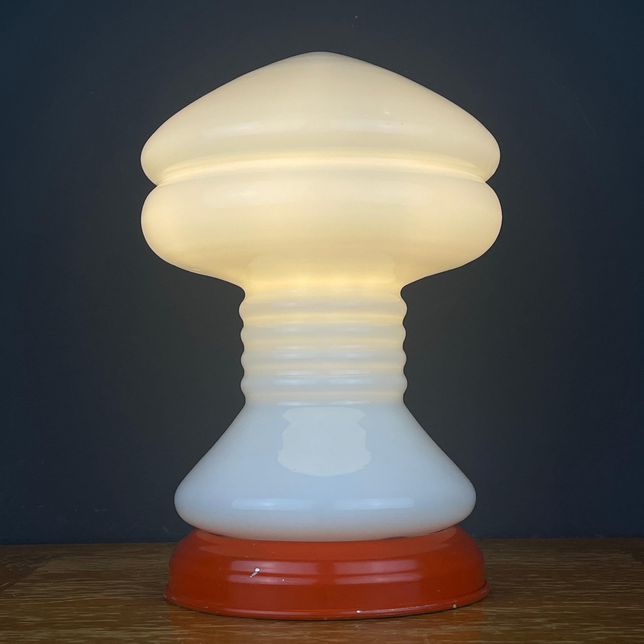 Italian Vintage white opaline glass table lamp Italy 1970s For Sale