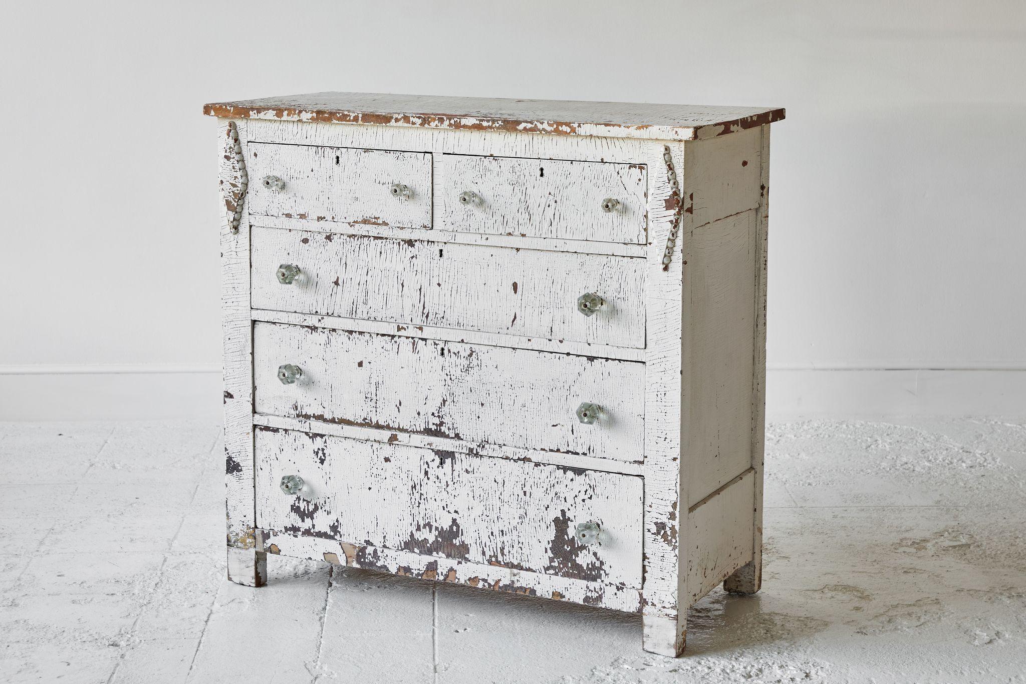 Wood Vintage White Painted Chest of Drawers