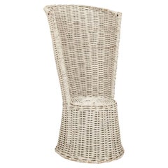 Used White-Painted High Back Wicker Chair