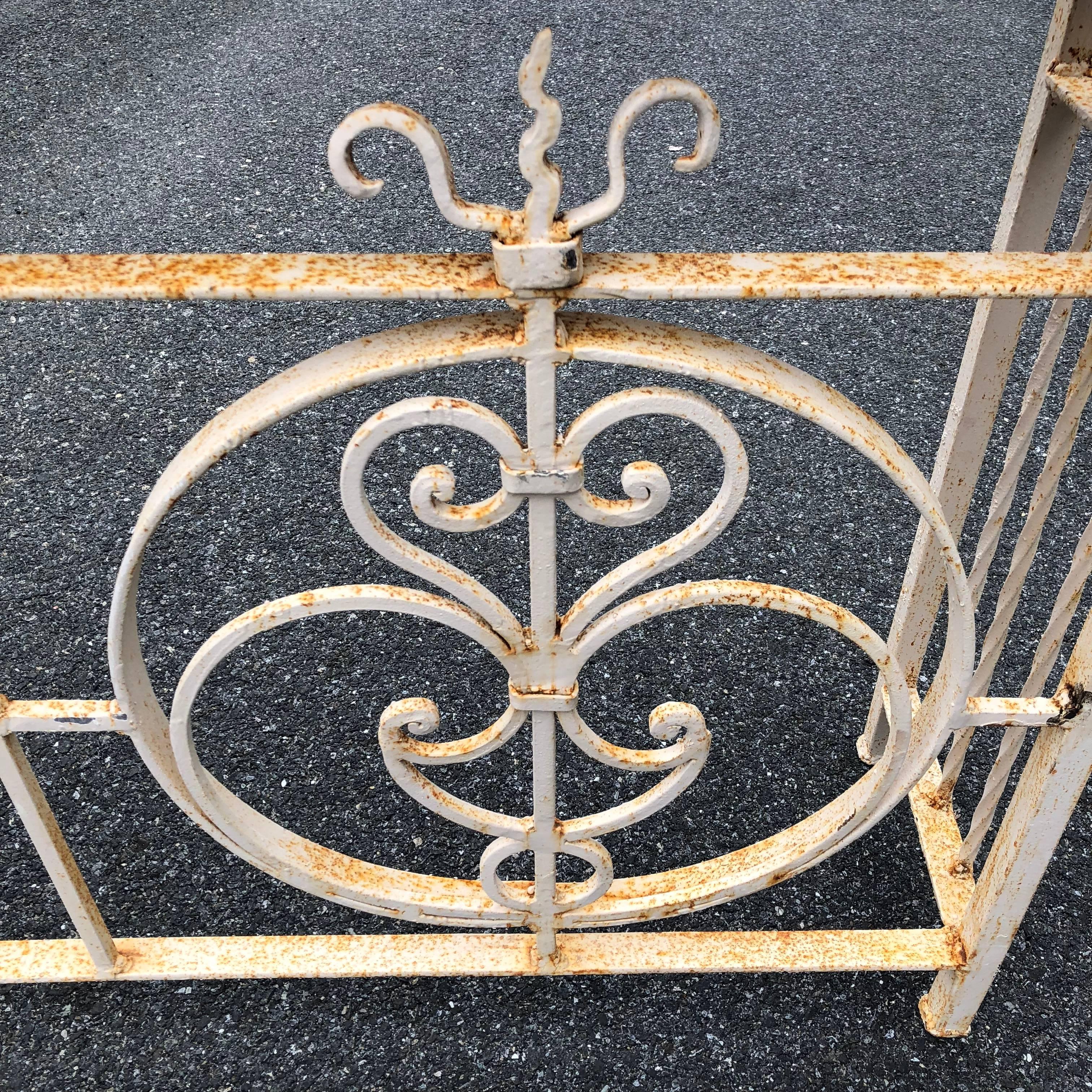 Vintage White Painted Iron Stone Top Garden Console 8