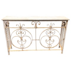 Vintage White Painted Iron Stone Top Garden Console