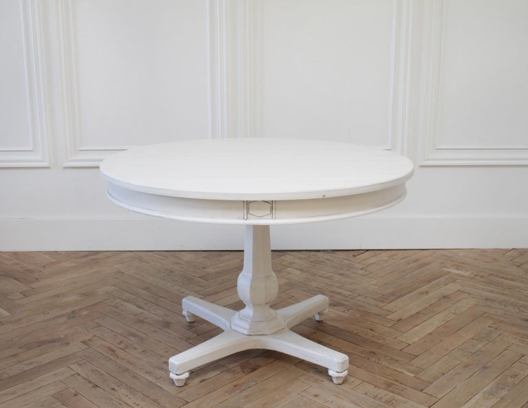 Vintage White Painted Round Dining or Entry Table at 1stDibs