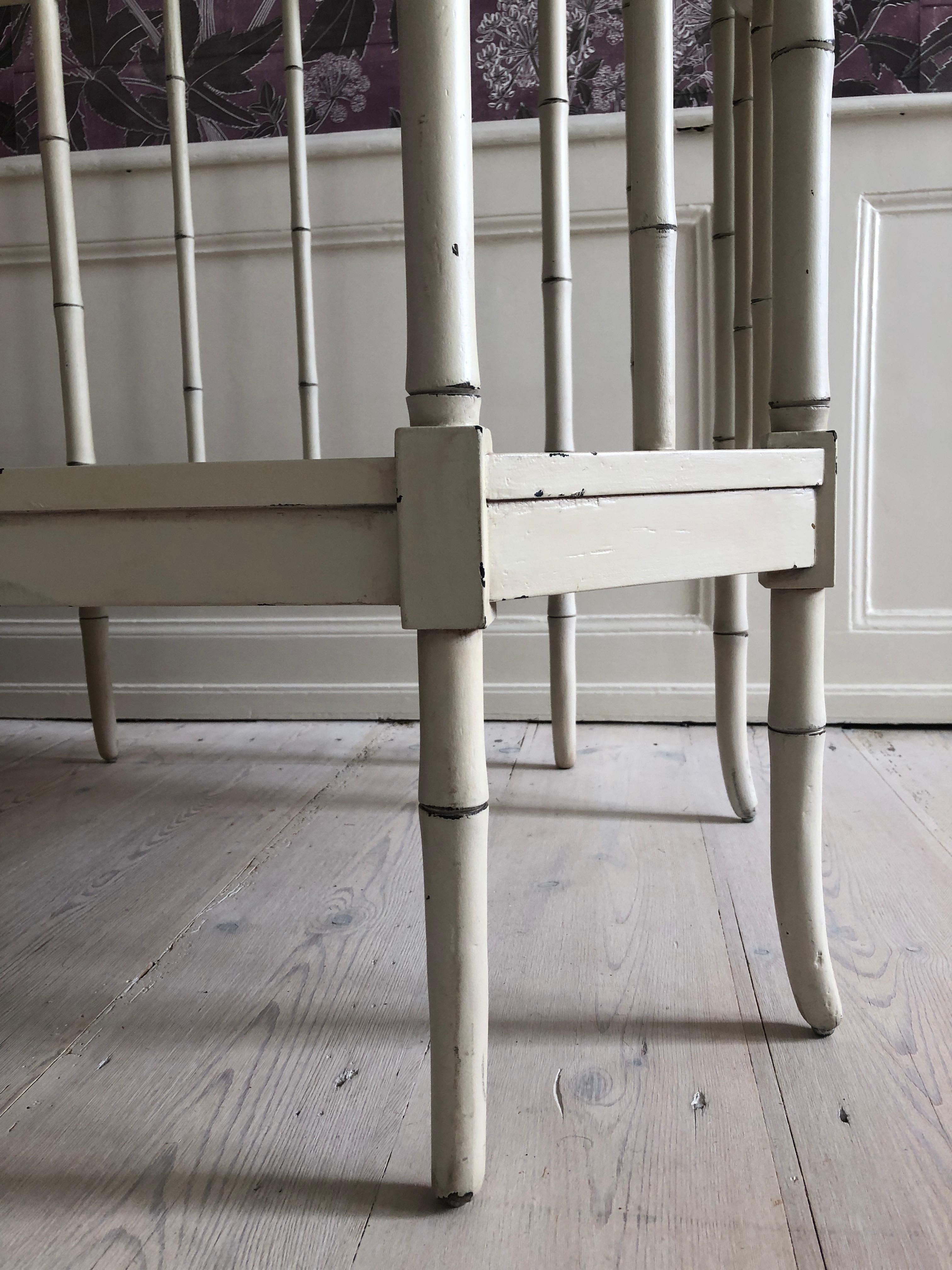 Vintage White Painted Sofa Bench in Faux Bamboo, France, 1940s 4