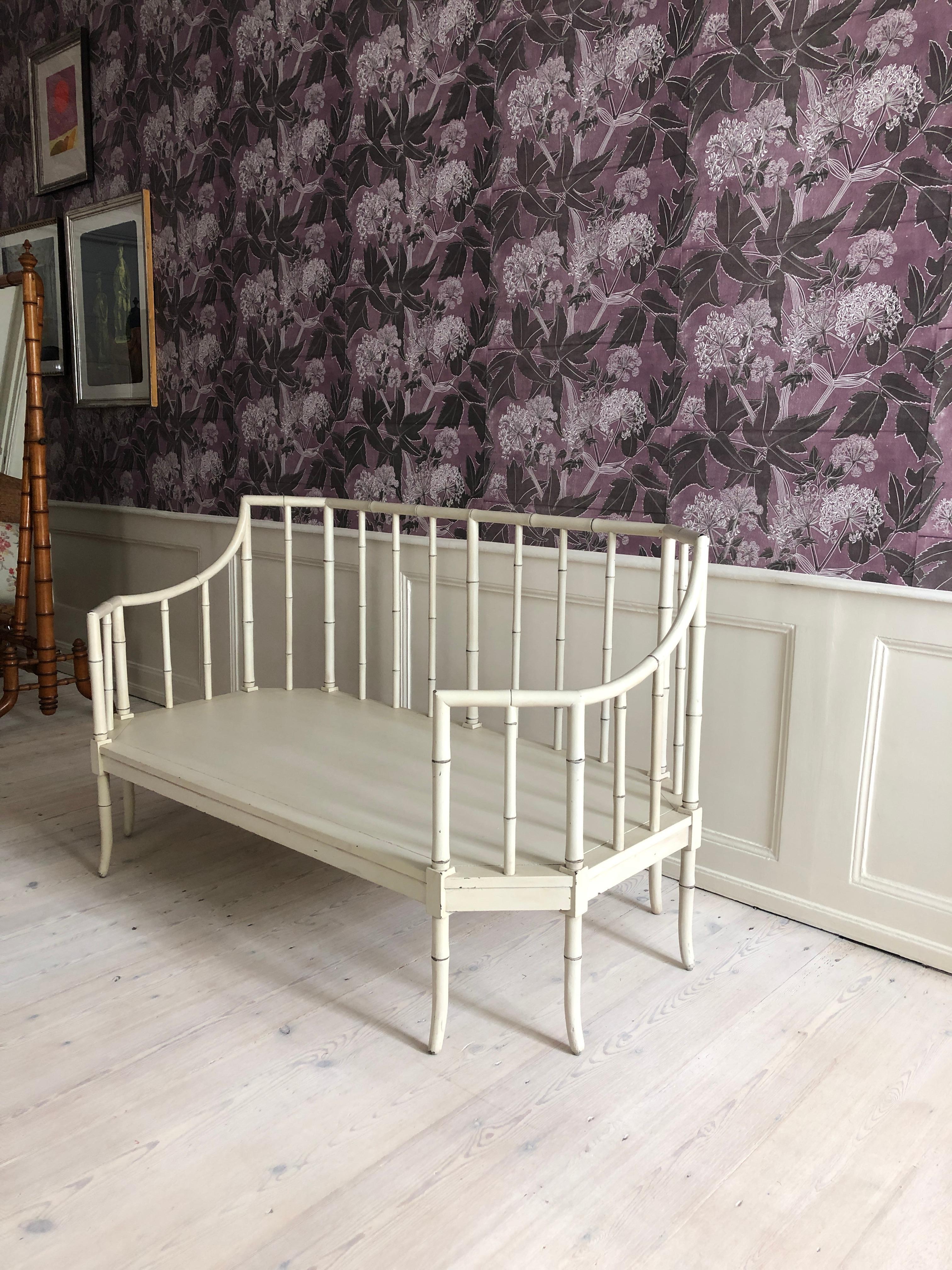 Vintage White Painted Sofa Bench in Faux Bamboo, France, 1940s 6