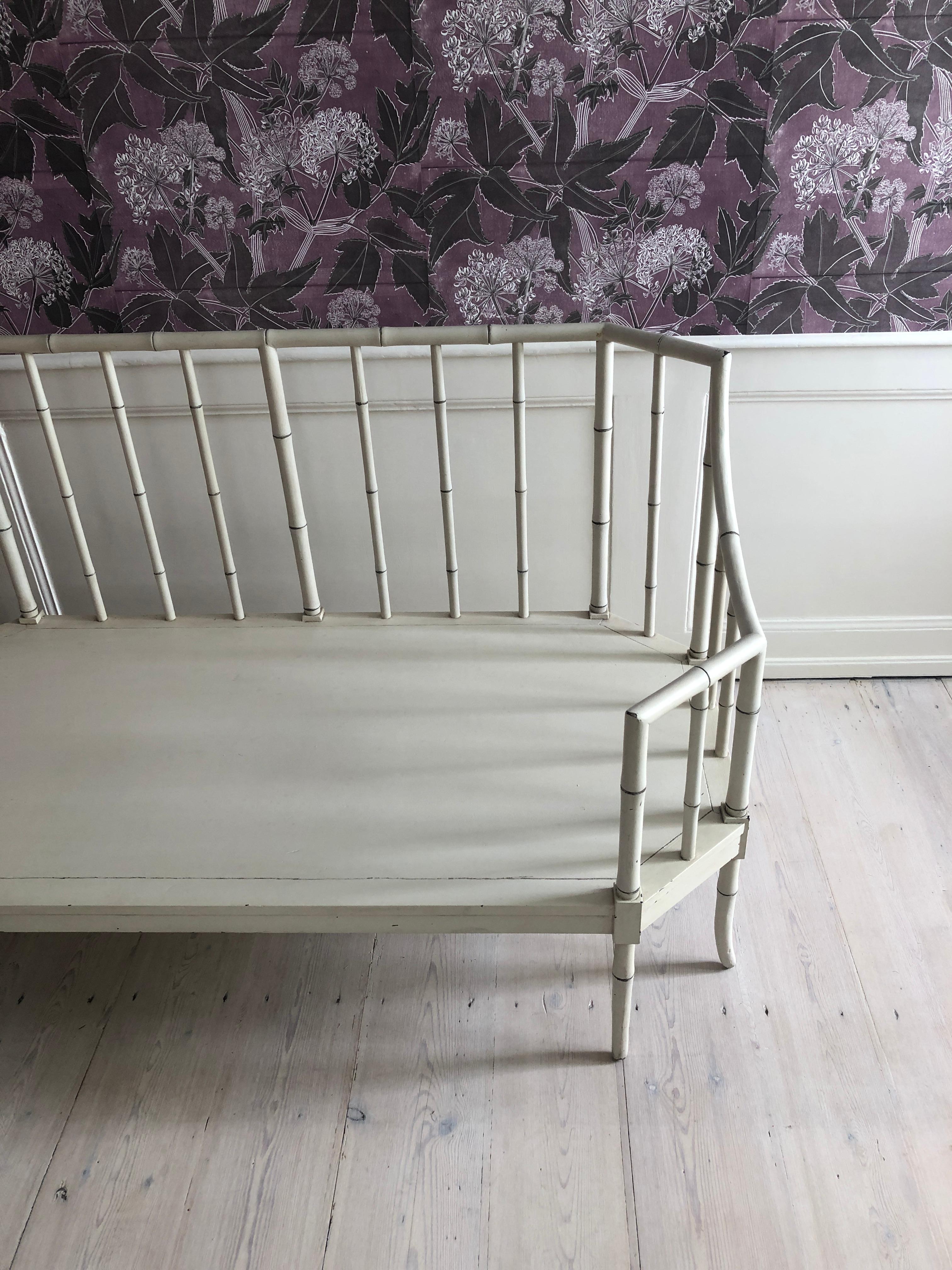 Vintage White Painted Sofa Bench in Faux Bamboo, France, 1940s 2