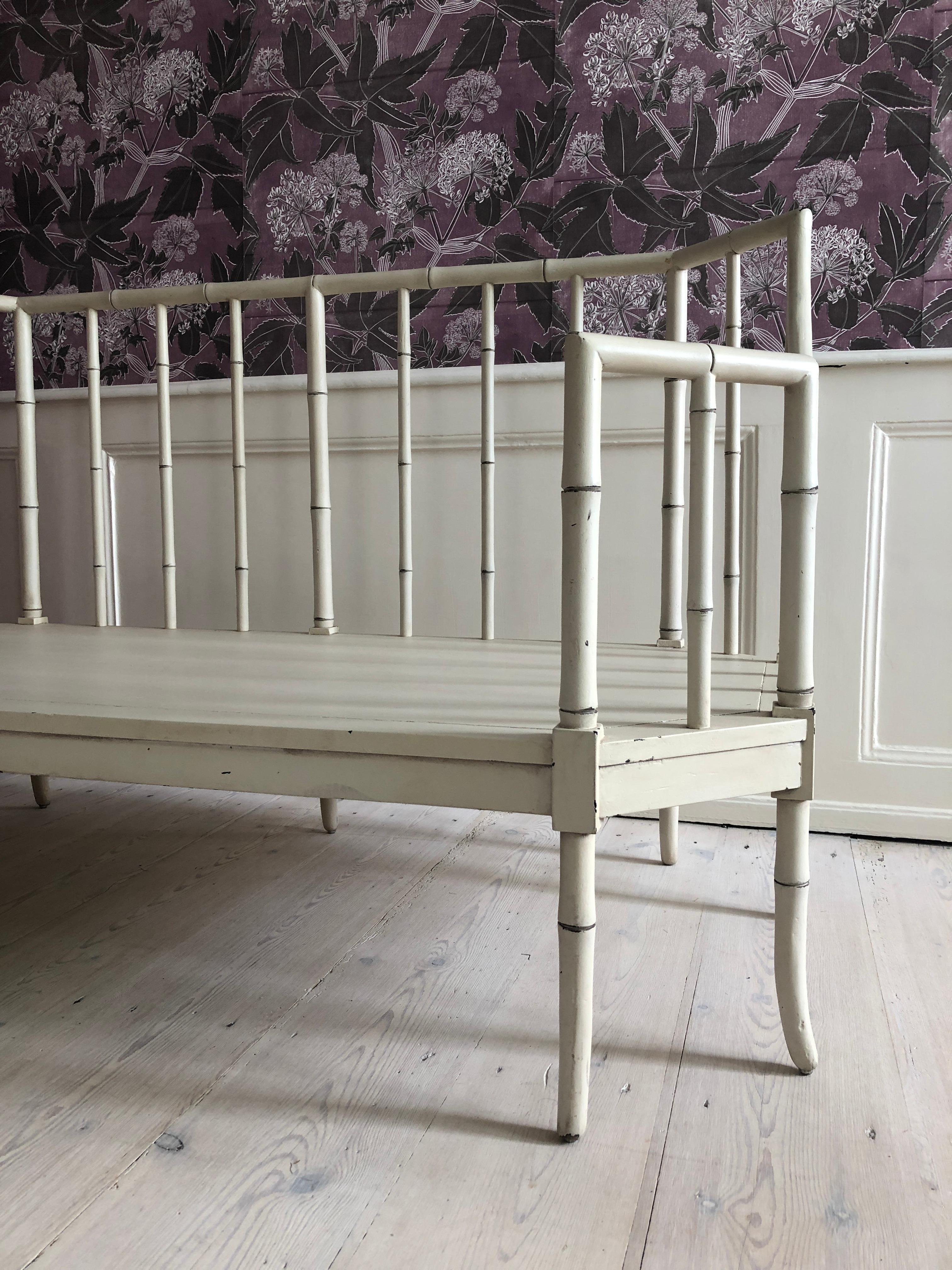 Vintage White Painted Sofa Bench in Faux Bamboo, France, 1940s 3