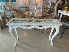 Vintage White Palm Beach Lacquered Faux Bois Console Table