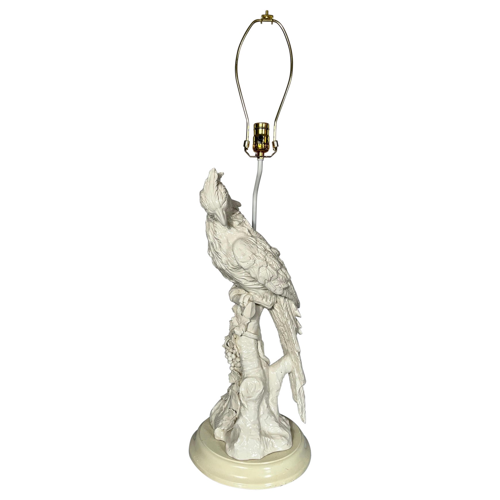 Lámpara de sobremesa vintage blanca loro pájaro tropical recién cableada
