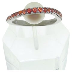 Vintage White Pearl and Orange Sapphire Sterling Silver Statement Ring