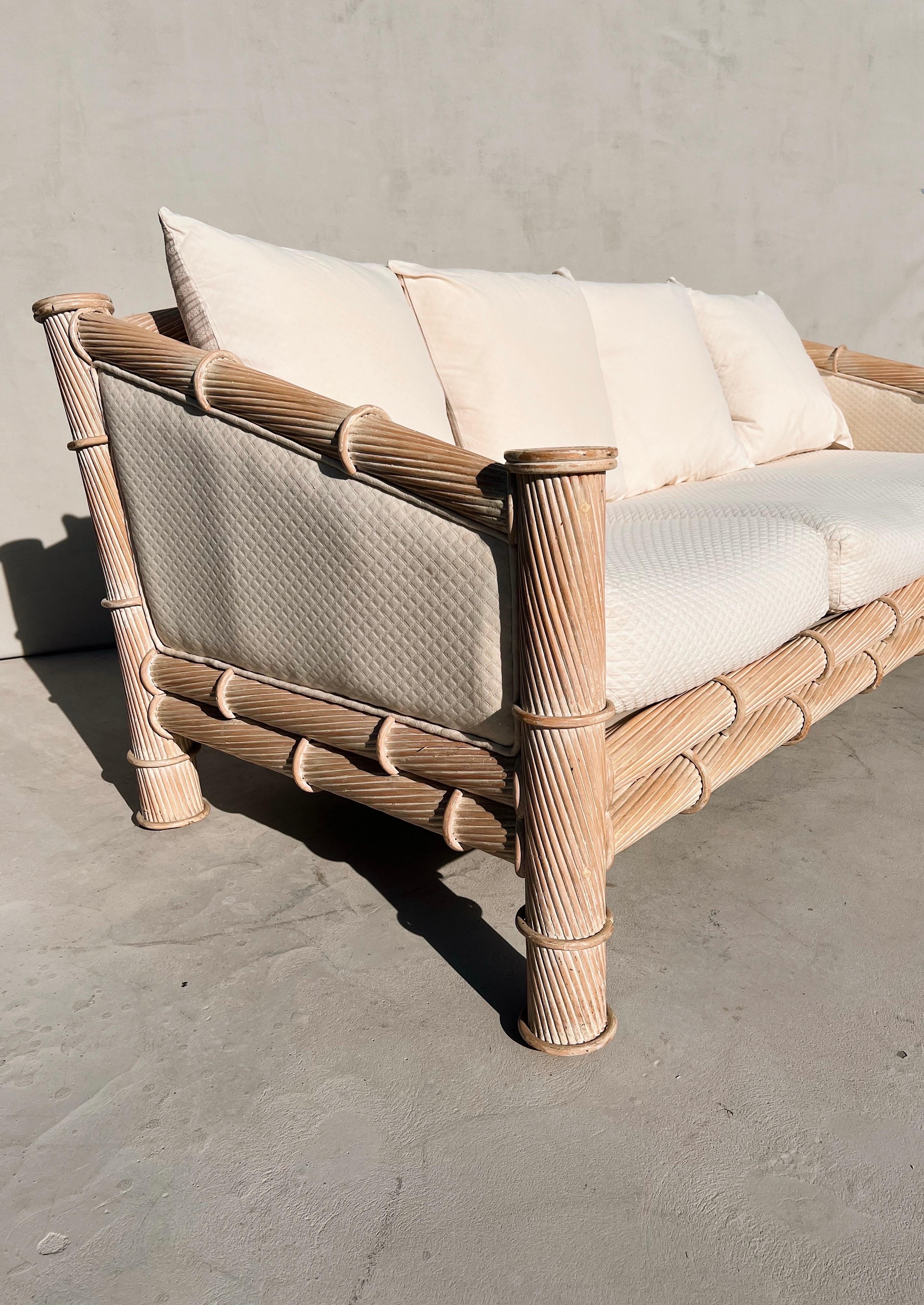 Vintage White Pencil Reed Sofa Attributed to Gabriella Crespi 6