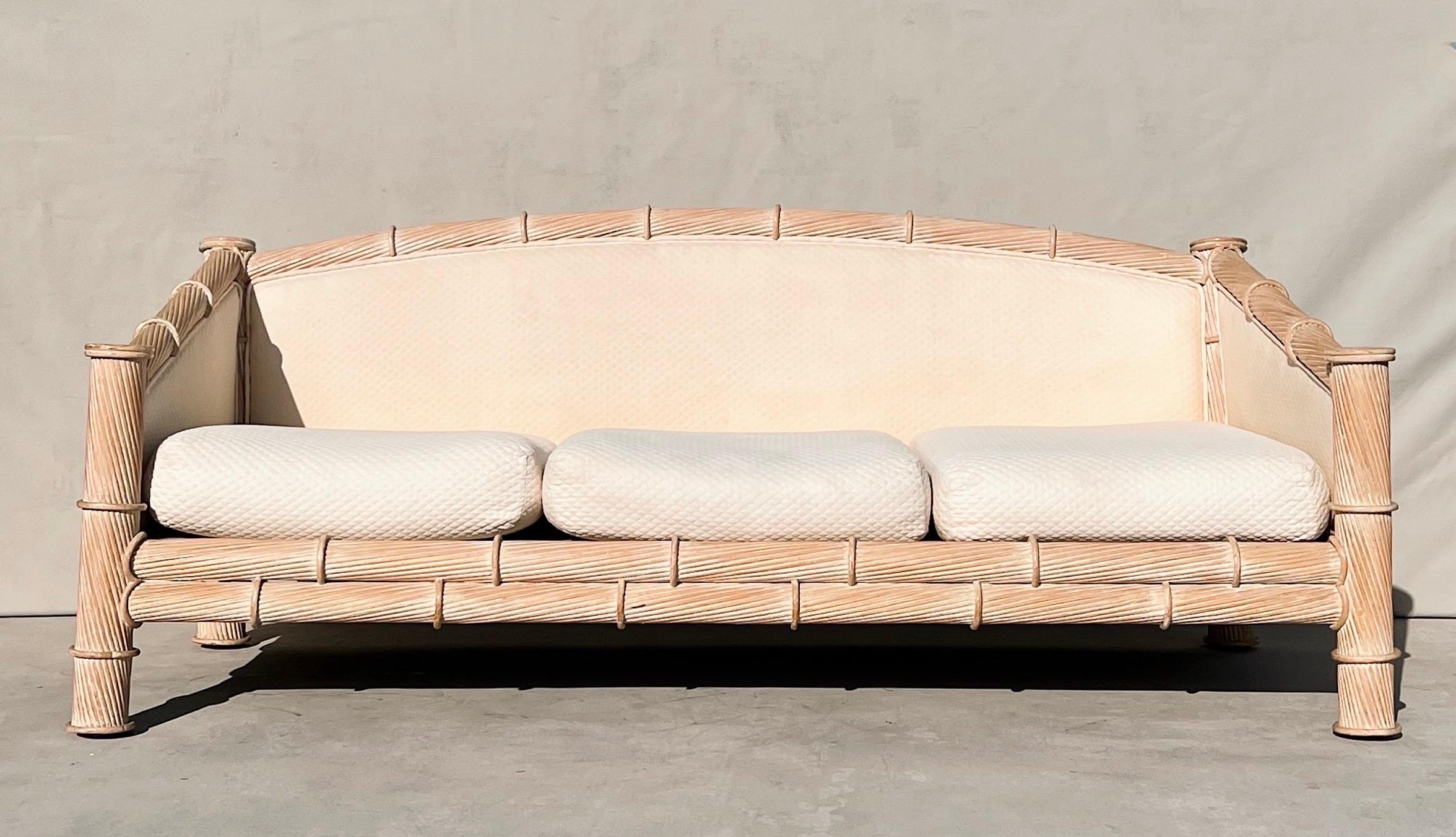 Vintage White Pencil Reed Sofa Attributed to Gabriella Crespi 7